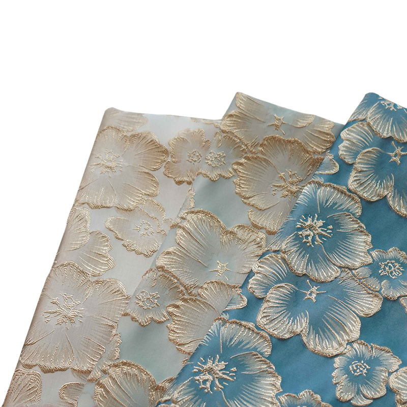 2025 Manufacturers Direct Light Blue Leaf Light Luxury Style High Precision Jacquard Textile Fabrics for Clothes and Curtains