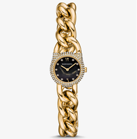 Jam Tangan Wanita MAROSERTO Logo Kustom, Jam Tangan Rantai Mini Lock Pavé Stainless Steel Warna Perak untuk Wanita