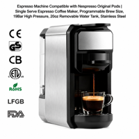 Machine à expresso compatible avec les dosettes Nespresso, 19 bars de pression, réservoir d'eau amovible, acier inoxydable, cafetière domestique