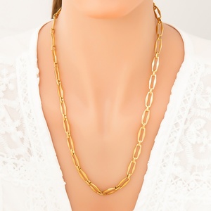 Simple and High-End Stainless Steel Necklace with 18K Real Gold <b>Titanium</b> Steel Lock Link <b>Chain</b> Pendant Jewelry for Parties - Product Image 2