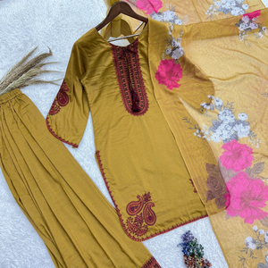 Ensemble Salwar Kameez en coton moutarde avec dupatta fleuri, tenue traditionnelle indienne et pakistanaise pour femmes, coupe ample décontractée, longueur cheville - Product Image 4