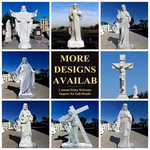 YOUFINE Statue de Jésus-Christ en marbre blanc sculptée à la main avec deux sculptures d'anges, statue religieuse de groupe pour église et jardin - Product Image 6