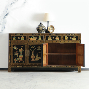 Meuble à chaussures en bois massif peint et vieilli personnalisable, nouveau style chinois, meuble d'entrée pour salon, salle à manger - Product Image 3