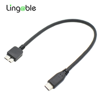 Kabel Konverter OTG Lingable USB 3.1 Tipe C Male ke USB 3.0 Micro B Male 30CM dengan Selubung PVC dan Pelindung Kepang untuk Hard Drive dan Smartphone