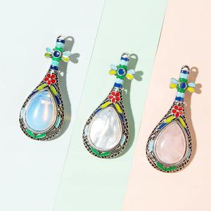 Phụ Nữ Pipa Mặt Dây Chuyền Keychain Bạc Nhạc Cụ Đá Quý Đồ Trang Sức Móc Chìa Khóa Nhẫn Pha Lê Phụ Kiện - Product Image 4