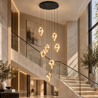 Lustre moderne pour escalier, abat-jour en verre ambré en forme de goutte, 8 lumières LED à filament, 580 mm, pour escalier de villa, atrium d'hôtel, plafond