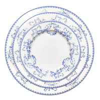 Ensemble d'assiettes à dîner en céramique imprimées nœud papillon bleu européen, assiettes florales bleues vintage, décoration de table, assiette de présentation pour mariage