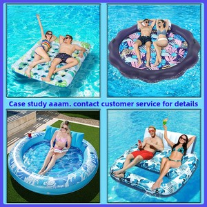 Lit flottant gonflable double pour 2 personnes en PVC bleu <span class=keywords><strong>avec</strong></span> couverture pare-soleil et siège, pour bain de soleil et glissade aquatique, pour adultes - Product Image 3