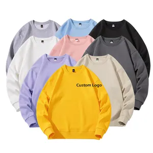 Custom Logo O-Neck Hoodie Crew Neck Unisex 100% Cotton Thick Gsm Oversized Sweatshirt Embroidered Crewneck Blank Men Sweatshirt