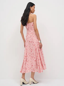 Robe longue évasée rose à imprimé floral pour <span class=keywords><strong>femme</strong></span>, col halter, sans manches, style streetwear, <span class=keywords><strong>tenue</strong></span> de <span class=keywords><strong>soirée</strong></span> élégante et formelle pour l'été - Product Image 2