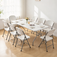 Table pliante d'extérieur moderne en résine plastique HDPE légère et durable, pieds en acier, empilable, imperméable, marque CNR