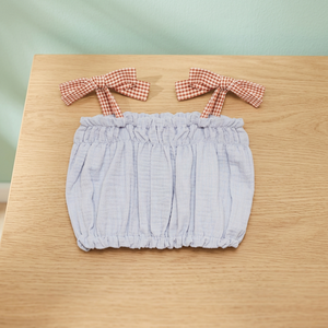 SRJ EXPORTS Girls Blue Ruffle <b>Top</b> Red <b>Checkered</b> Straps Summer Sleeveless Trendy Cute Beach Mini A-Line Chiffon Cotton Linen Bow - Product Image 3
