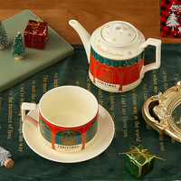 Service à thé rétro de luxe léger en céramique isolante résistante à la chaleur, coffret cadeau de Noël, théière britannique, tasse à café et soucoupe plaquées or
