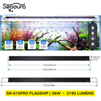 Lumière LED pour aquarium Seaoura SR-616Pro 36W pour réservoir de 48-54 pouces, 240 LED, 2190 lumens, spectre complet, minuterie