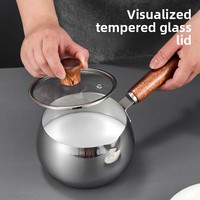 Pot à lait en acier inoxydable 316 non revêtu avec couvercle en verre trempé au design moderne manche en bois pour le chauffage des aliments pour bébés et les éclaboussures d'huile