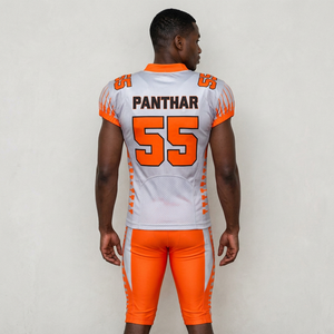 PANTHAR ชุดเสื้อฟุตบอลอเมริกันแบบซับลิเมชั่นคอวีแขนสั้นระบายความชื้นชุดยูนิฟอร์มผู้ชายสีส้มสีขาว 55 - Product Image 2