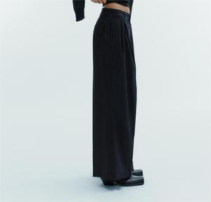 Servizio OEM: <span class=keywords><strong>Pantaloni</strong></span> <span class=keywords><strong>Eleganti</strong></span> da Uomo, Stile Casual, Vestibilità Ampia, <span class=keywords><strong>Pantaloni</strong></span> Formali Primaverili Vintage a Gamba Larga con Pinstripe e Pieghe - Product Image 3