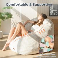 Grand pouf en forme de coquille en fausse fourrure sans remplissage canapé chaise sol canapé pour les jeux, la lecture, beige