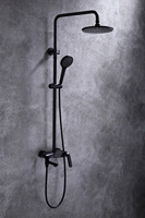 Ensemble de douche noir en acier inoxydable brossé à double poignée, colonne de douche avec jet doux effet pluie, design moderne
