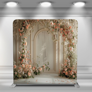 Arche de mariage élégante 8x8 pieds avec fleurs, toile tendue, équipement pour salon professionnel, toile tendue droite type housse de coussin - Product Image 4