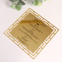 Invitación acrílica con espejo dorado de lujo, tarjeta de menú de boda cuadrada cortada con láser para fiestas, bodas