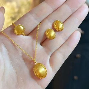 Set Perhiasan Kalung, Cincin, dan Anting Stud Bentuk Geometris Oval Terbaru 2025, Desain Mewah Berkualitas Tinggi, Menarik Perhatian - Product Image 6