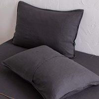 Parure de draps ajustés 4 pièces en tissu 100% chanvre 100TC, couleur gris foncé moderne, pour lit Queen Size, vente en gros