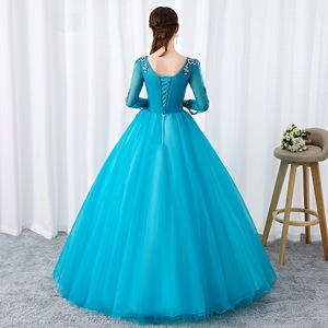 Elegant Tulle Ball Gown V Neck Floral Embroidery Lake Blue Evening Dress Women Formal Party Wedding Dress - Product Image 2