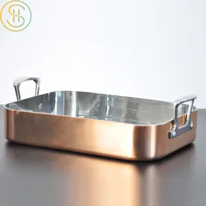Luxury triple copper stainless steel square roasting pans for home outdoor kitchen cooking