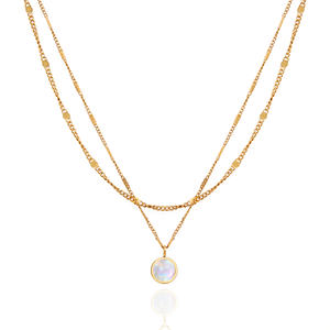 Collana Chris April con Pendente Rotondo in Madreperla, Catena a Doppio Strato in Acciaio Inox 316L - Product Image 3