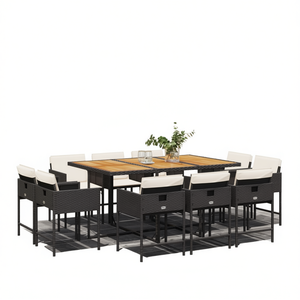 Set da Pranzo da Giardino per 10 Persone, Tavolo in Rattan e Teak con Struttura in Metallo, Resistente alle Intemperie, Design Contemporaneo - Product Image 1