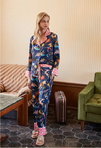 Pigiama di Lusso in Seta per <span class=keywords><strong>Donna</strong></span>, Set con Cardigan a Maniche Lunghe e Pantaloni, Stampa Cartoni Animati Costellazioni, <span class=keywords><strong>Abbigliamento</strong></span> da <span class=keywords><strong>Casa</strong></span> - Product Image 3