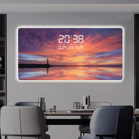 Lukisan Dinding Bingkai Porselen Kristal LED Pemandangan Laut Modern dengan Jam Digital, Dekorasi Hadiah Restoran