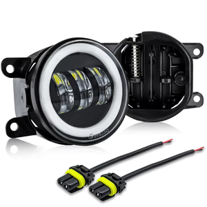 Fari LED H4 da 4 Pollici ad Alta Potenza con Occhi di <span class=keywords><strong>Angelo</strong></span>, Impermeabili IP65, Nuovo Alloggiamento in Alluminio Pressofuso Giallo 6000K Universale - Product Image 2
