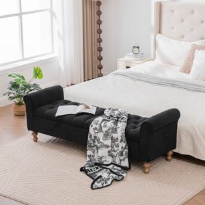 Banco <span class=keywords><strong>de</strong></span> Almacenamiento Moderno y Duradero Tapizado en Tela, Reposapiés, Sofá <span class=keywords><strong>Cama</strong></span> con Doble Tapa y Patas <span class=keywords><strong>de</strong></span> Madera <span class=keywords><strong>de</strong></span> Caucho para Dormitorio - Product Image 2
