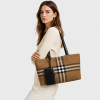 Sac fourre-tout pour femme en tricot à carreaux, sac à bandoulière léger avec sangle en PU et poche intérieure zippée, idéal pour le bureau et les voyages, vente en gros