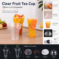 Nouvel Arrivage Gobelet Rectangulaire Jetable en Plastique PP Rigide 500ml 700ml avec Couvercle 108mm pour Thé aux Fruits, Bubble Tea, Boba, Logo Personnalisé