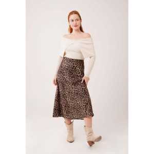 Faldas Cortas Rectas y Tipo Lápiz con Estampado de Leopardo Marrón al por Mayor, Tejidas con Spandex, Diseño Floral, Estilo Primavera - Product Image 3