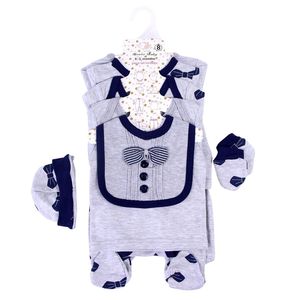 Commercio all'ingrosso della fabbrica 8 pezzi di cotone 100% Set di abbigliamento <span class=keywords><strong>per</strong></span> bambini <span class=keywords><strong>vestiti</strong></span> e cappello Set di calza stampa pagliaccetto e pigiama Set <span class=keywords><strong>per</strong></span> <span class=keywords><strong>neonati</strong></span> - Product Image 1
