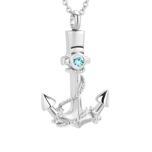 Kalung Liontin Jangkar Unisex dari Baja Anti Karat dengan Batu Kelahiran Biru, Perhiasan Kremasi, Kenang-kenangan Abu Jenazah - Product Image 1