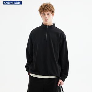 Felpa Casual da <span class=keywords><strong>Uomo</strong></span> <span class=keywords><strong>con</strong></span> <span class=keywords><strong>Mezza</strong></span> <span class=keywords><strong>Zip</strong></span> e Collo Alto in Cotone 100% Pre-Ristretto 450gsm, Tinta Unita - Product Image 1