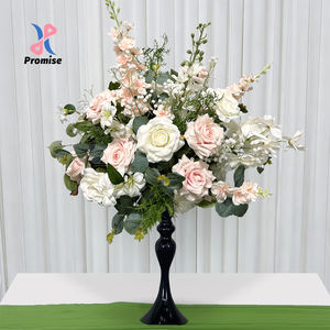 Centre de table floral réaliste en soie douce rose et blanc pur, imitation rose, pour décoration de mariage - Product Image 1