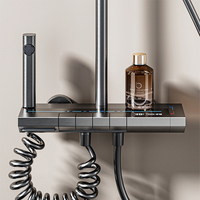 Système de douche de luxe en laiton gris, ensemble de pommeau de douche rectangulaire moderne, mitigeur de douche, jets de pulvérisation, robinets à débit contrôlé, affichage numérique