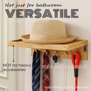 Wall Mounted Foldable Wooden Towel Rack Solid Wood Storage <b>Shelf</b> With <b>Hooks</b> For Bathroom Use - Product Image 4