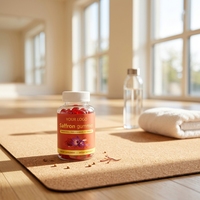Gummies à la formule personnalisée à base de plantes, colorées au curcuma et à la spiruline, pour le soutien de l'humeur et du sommeil, avec extrait de safran