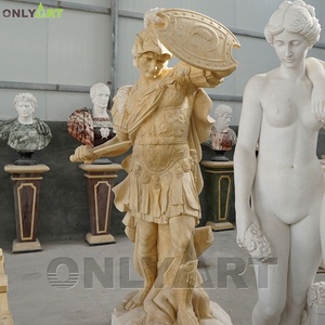Escultura de Guerrero Masculino de Tamaño Real en Piedra Natural Crema Antigua para Jardín, Estatua de Soldado Romano en Mármol - Product Image 3