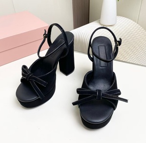 2026 New Style Bowknot Thick <b>Heel</b> High <b>Heels</b>, Leather Smooth Thick <b>Platform</b> <b>Open</b>-<b>Toe</b> Sandals, Women's Style - Product Image 2