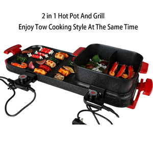 Grill électrique 2 en 1 de 2200 W pour barbecue et fondue en plein air, plaque de cuisson sans fumée, surface antiadhésive, contrôle de la température réglable - Product Image 4