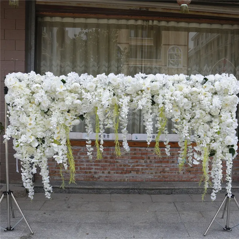 Grosir disesuaikan dekorasi pernikahan kain bunga baris lengkungan Panel dekorasi mawar Peony sutra bunga buatan dinding untuk pesta Dinding