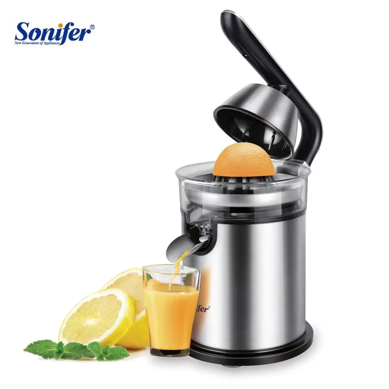 Sonfier SF-5523 wholesale household hand press lemon orange squeezer electric citrus juicer stainless steel